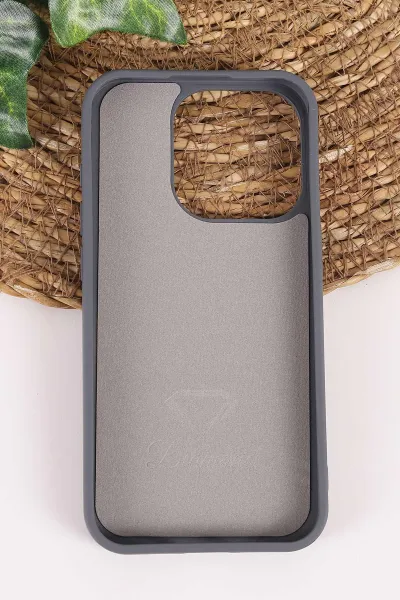 Antrasit TeknoCase İPhone 15 Pro Uyumlu Ella Diamond Case Serisi Lens Hediyeli Sert Silikon Telefon Kılıfı 457753