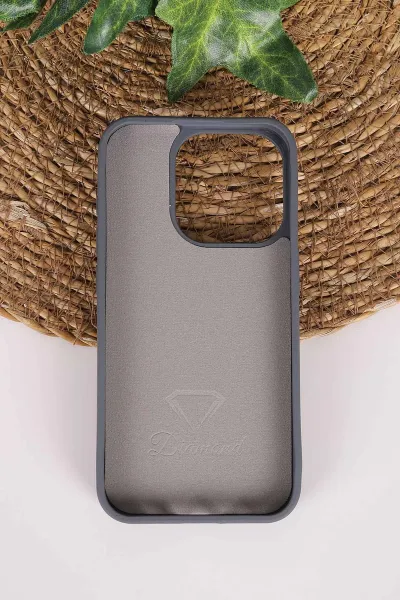 Antrasit TeknoCase İPhone 15 Pro Uyumlu Nelly Diamond Serisi Taşlı Lens Hediyeli Sert Silikon Telefon Kılıfı 480939