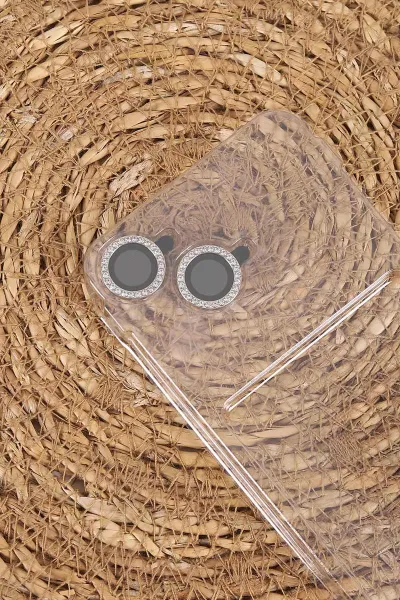 Antrasit TeknoCase İPhone 15 Uyumlu Ella Diamond Case Serisi Lens Hediyeli Sert Silikon Telefon Kılıfı 457749
