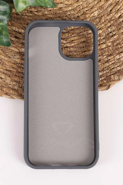 Antrasit TeknoCase İPhone 15 Uyumlu Ella Diamond Case Serisi Lens Hediyeli Sert Silikon Telefon Kılıfı 457749