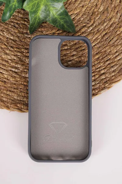 Antrasit TeknoCase İPhone 15 Uyumlu Nelly Diamond Serisi Taşlı Lens Hediyeli Sert Silikon Telefon Kılıfı 480935