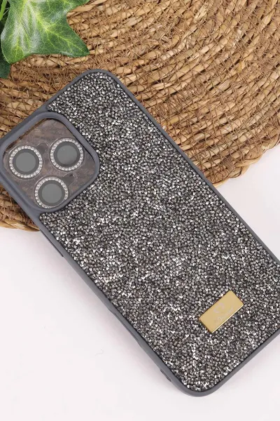 Antrasit TeknoCase İPhone 16 Pro Max Uyumlu Ella Diamond Case Serisi Lens Hediyeli Sert Silikon Telefon Kılıfı 457821