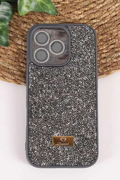 Antrasit TeknoCase İPhone 16 Pro Uyumlu Ella Diamond Case Serisi Lens Hediyeli Sert Silikon Telefon Kılıfı 457817