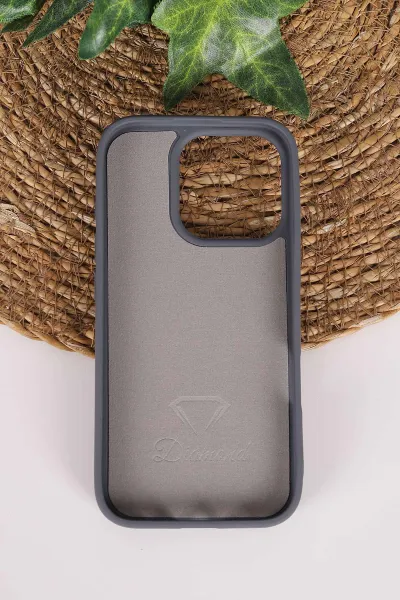 Antrasit TeknoCase İPhone 16 Pro Uyumlu Nelly Diamond Serisi Taşlı Lens Hediyeli Sert Silikon Telefon Kılıfı 480954