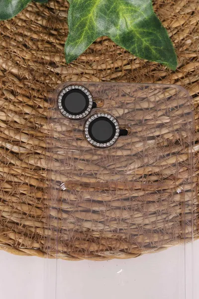 Antrasit TeknoCase İPhone 16 Uyumlu Nelly Diamond Serisi Taşlı Lens Hediyeli Sert Silikon Telefon Kılıfı 480947