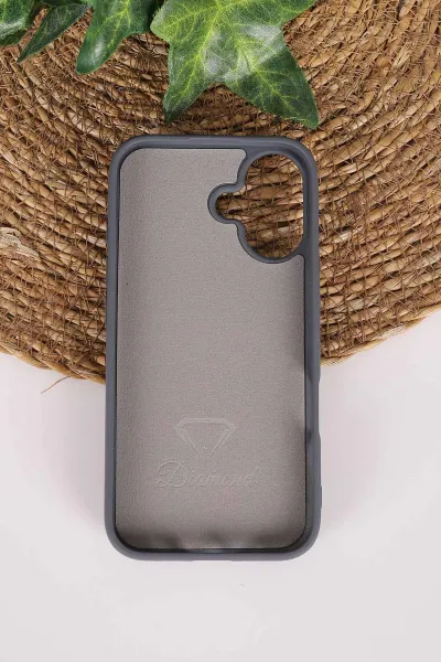 Antrasit TeknoCase İPhone 16 Uyumlu Nelly Diamond Serisi Taşlı Lens Hediyeli Sert Silikon Telefon Kılıfı 480947