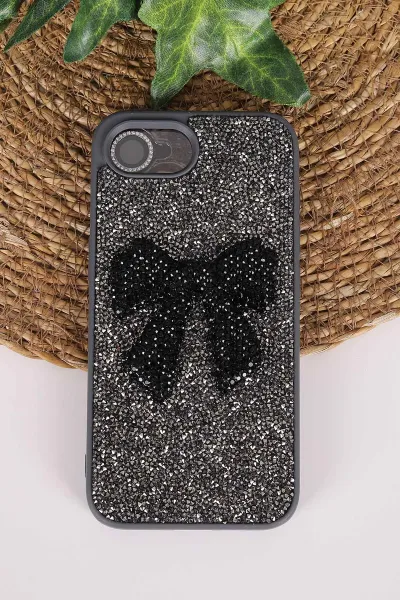 Antrasit TeknoCase İPhone 16E & 17E Uyumlu Nelly Diamond Serisi Taşlı Lens Hediyeli Sert Silikon Telefon Kılıfı 480975