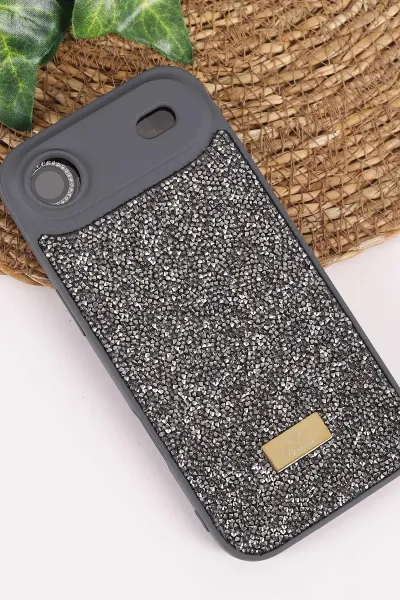Antrasit TeknoCase İPhone 17 Air Uyumlu Ella Diamond Case Serisi Lens Hediyeli Sert Silikon Telefon Kılıfı 457838