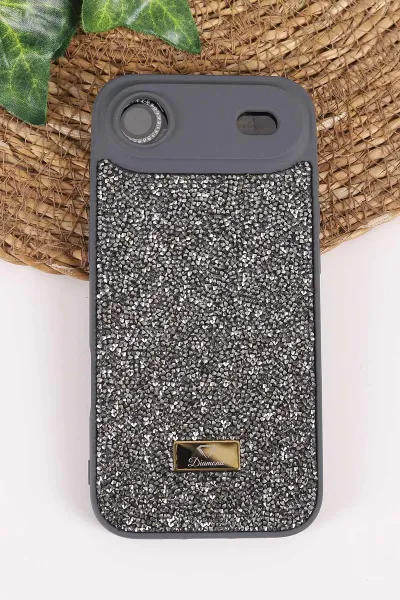 Antrasit TeknoCase İPhone 17 Air Uyumlu Ella Diamond Case Serisi Lens Hediyeli Sert Silikon Telefon Kılıfı 457838