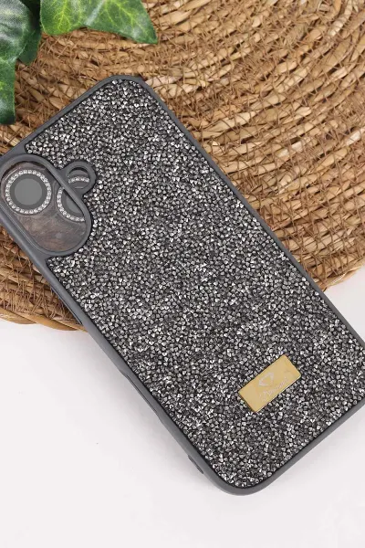 Antrasit TeknoCase İPhone 17 Uyumlu Ella Diamond Case Serisi Lens Hediyeli Sert Silikon Telefon Kılıfı 457825