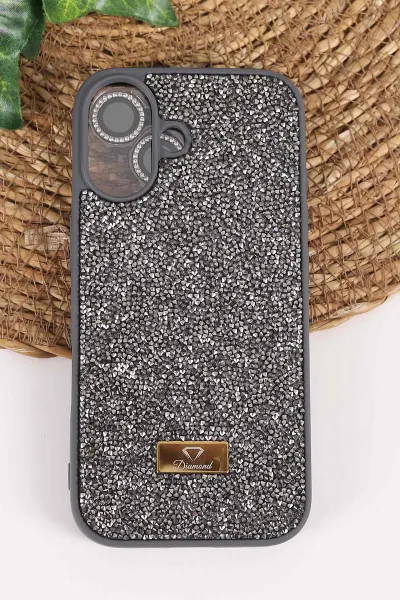 Antrasit TeknoCase İPhone 17 Uyumlu Ella Diamond Case Serisi Lens Hediyeli Sert Silikon Telefon Kılıfı 457825