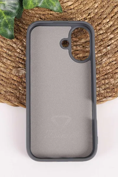 Antrasit TeknoCase İPhone 17 Uyumlu Ella Diamond Case Serisi Lens Hediyeli Sert Silikon Telefon Kılıfı 457825
