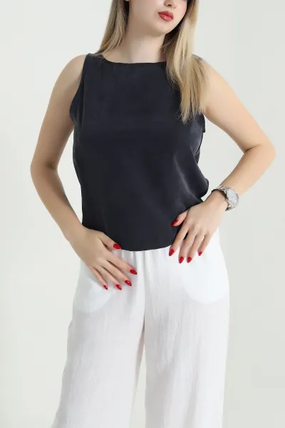 Antrasit Tensel Modal Kolsuz Kadın Bluz 467143