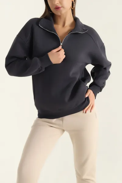 Antrasit Üç İp İçi Şardonlu Bayan Sweat 312675