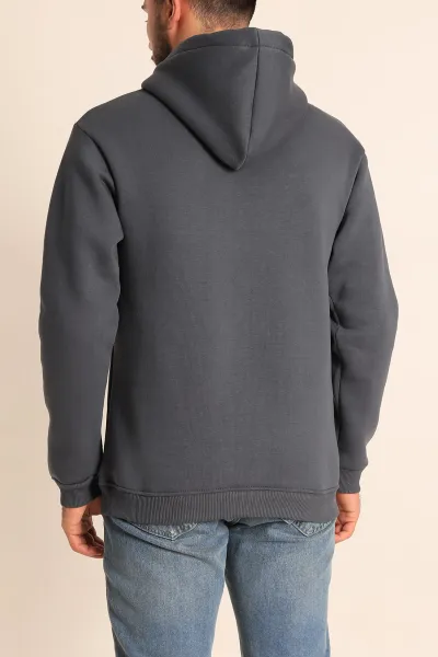 Antrasit Üç İp Şardonlu Kapüşonlu Basic Erkek Sweatshirt 226425