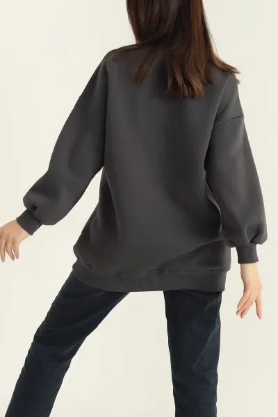 Antrasit Üç İplik Şardonlu Sweat Tunik 321589