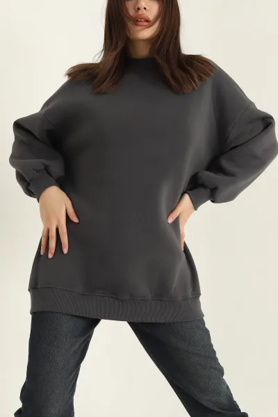 Antrasit Üç İplik Şardonlu Sweat Tunik 321589