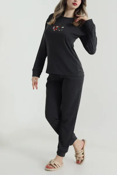 Antrasit Uzun Kollu İnterlok Kadın Pijama Takımı 499889