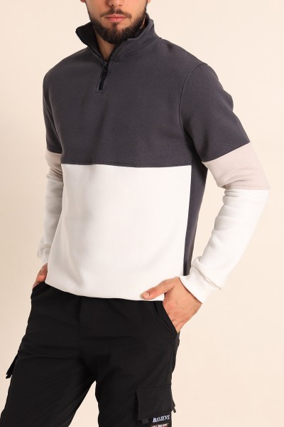 Antrasit Yarım Fermuar Dik Yaka Erkek Sweatshirt 218879