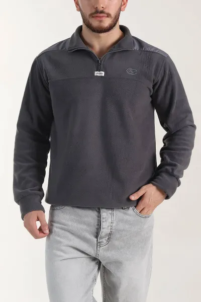 antrasit-yarim-fermuarli-nakis-detayli-dik-yaka-polar-kumas-erkek-sweatshirt-404238