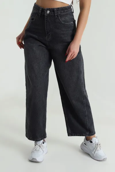 Antrasit Yeni Sezon Baggy Kadın Kot Pantolon 496088