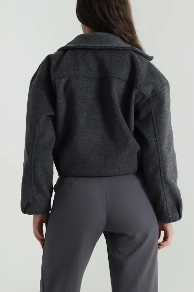 Antrasit Yeni Sezon Kaşe Kadın Mont 499935