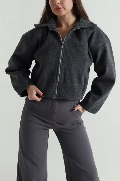 Antrasit Yeni Sezon Kaşe Kadın Mont 499935