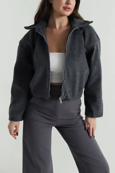 Antrasit Yeni Sezon Kaşe Kadın Mont 499935