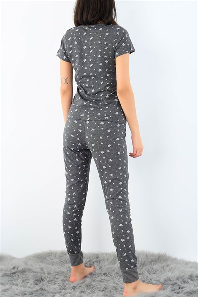 Antrasit Yıldız Baskılı Bayan Pijama Takımı 32321