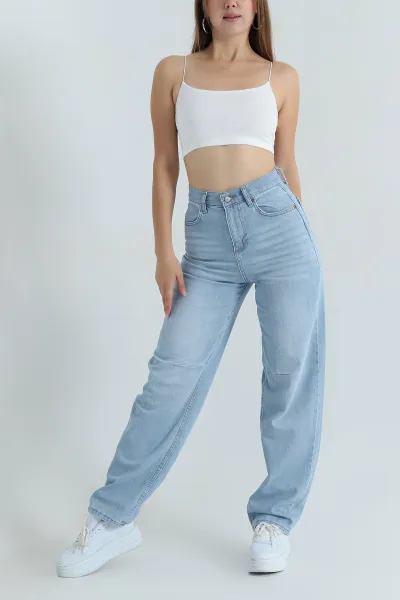 Arkası Tokalı Mavi Baggy Kadın Kot Pantolon 393316