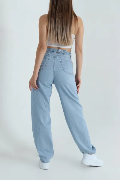 Arkası Tokalı Mavi Baggy Kadın Kot Pantolon 393316