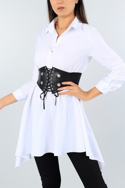 Asimetrik Kesim Beyaz Poplin Gömlek 41602