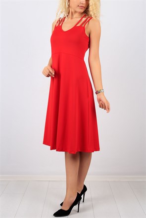 Askı Detaylı Kırmızı Bayan Elbise Modeli 8726B