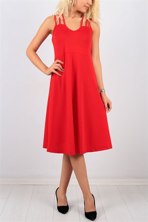 Askı Detaylı Kırmızı Bayan Elbise Modeli 8726B