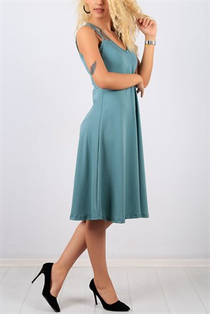 Askı Detaylı Su Yeşili Bayan Elbise Modeli 8730B
