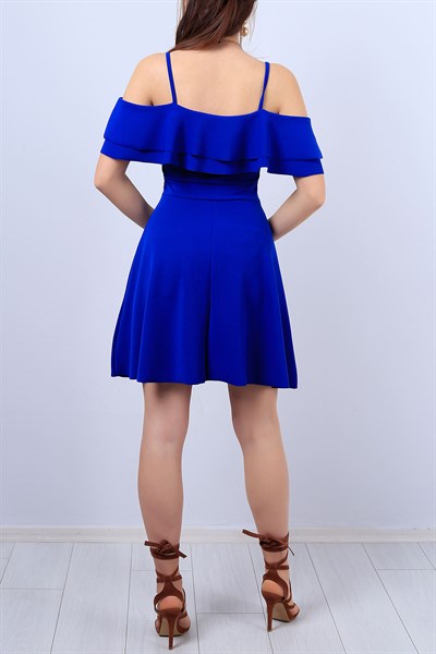 Askılı Mavi Fırfırlı Bayan Elbise 11408B