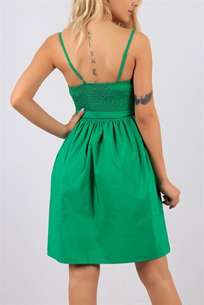 Askılı Sırt Esnek Yeşil Bayan Elbise 8534B