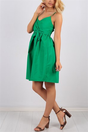 Askılı Sırt Esnek Yeşil Bayan Elbise 8534B