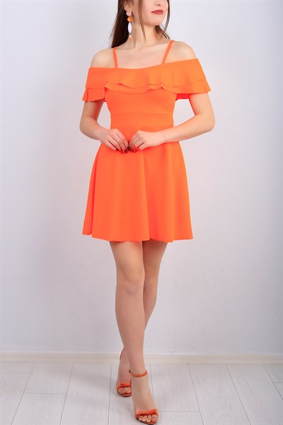 Askılı Yaka Fırfırlı Bayan Neon Elbise 13261B