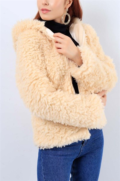 Astarlı Bej Pelüş Bayan Mont 21015B