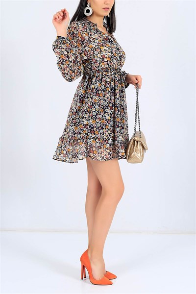 Astarlı Çiçek Desen Şifon Elbise 25108B