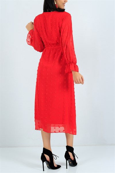 Astarlı Kemerli Kırmızı Şifon Elbise 23992B