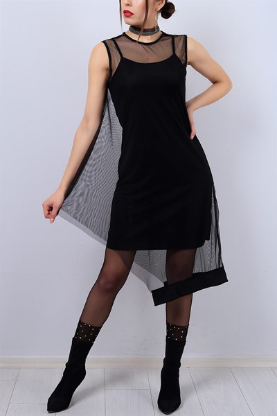 Astarlı Siyah Bayan Tül Elbise 13000B