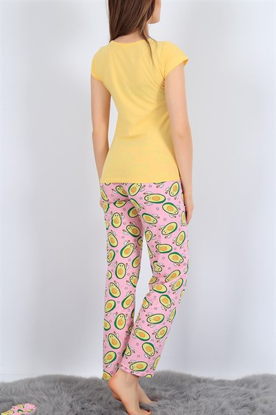 Avakado Baskılı Sarı Bayan Pijama Takımı 25985B