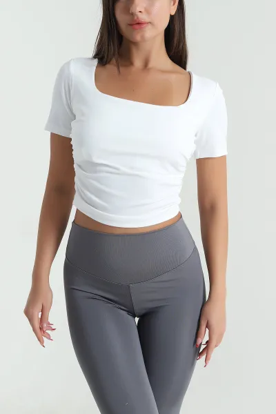 Bağlamalı Büzgülü Crop Bluz 477666