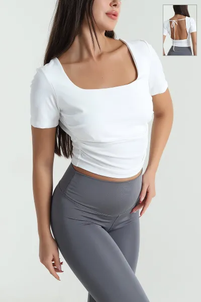 Bağlamalı Büzgülü Crop Bluz 477666