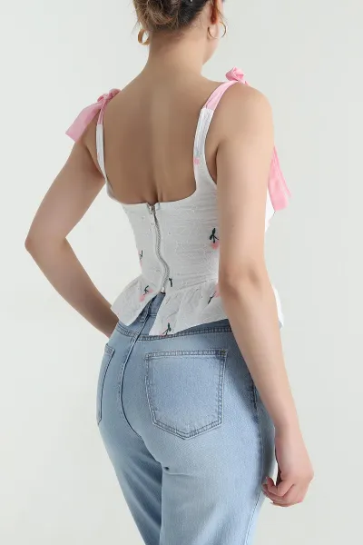 Bağlamalı Fisto Nakışlı Tasarım Bluz 478535