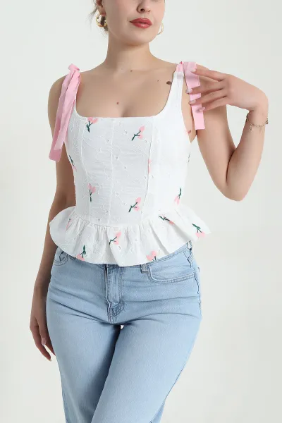 Bağlamalı Fisto Nakışlı Tasarım Bluz 478535