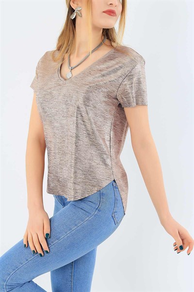 Bakır Pullu Likralı Bluz 29858B