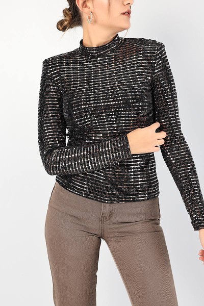 Bakır Vatkalı Pul İşlemeli Bluz 85233